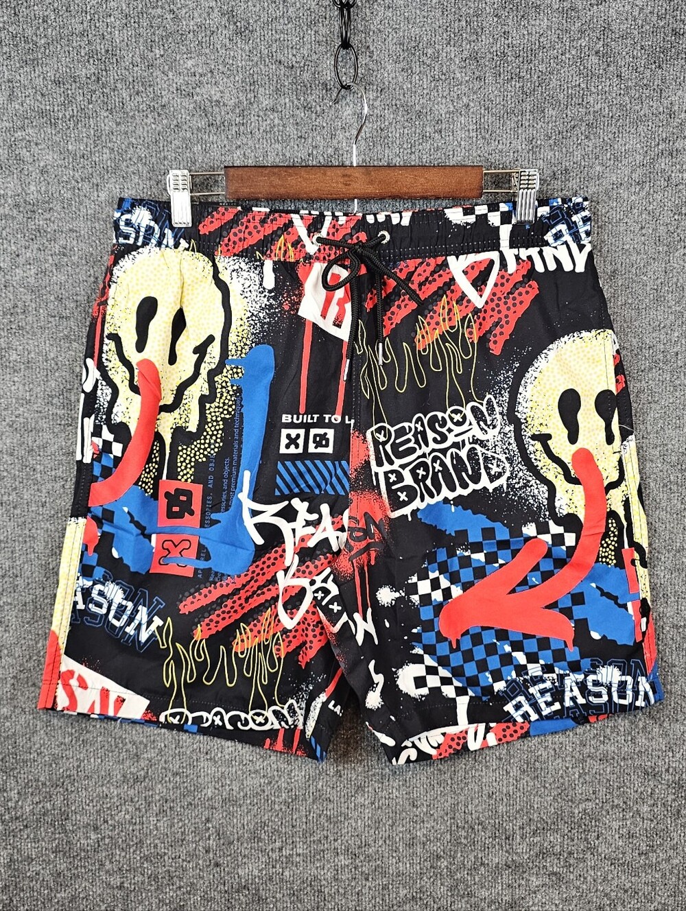 NWT Reason Brand Graffiti Melting Smiley Swim Shorts - Men's L